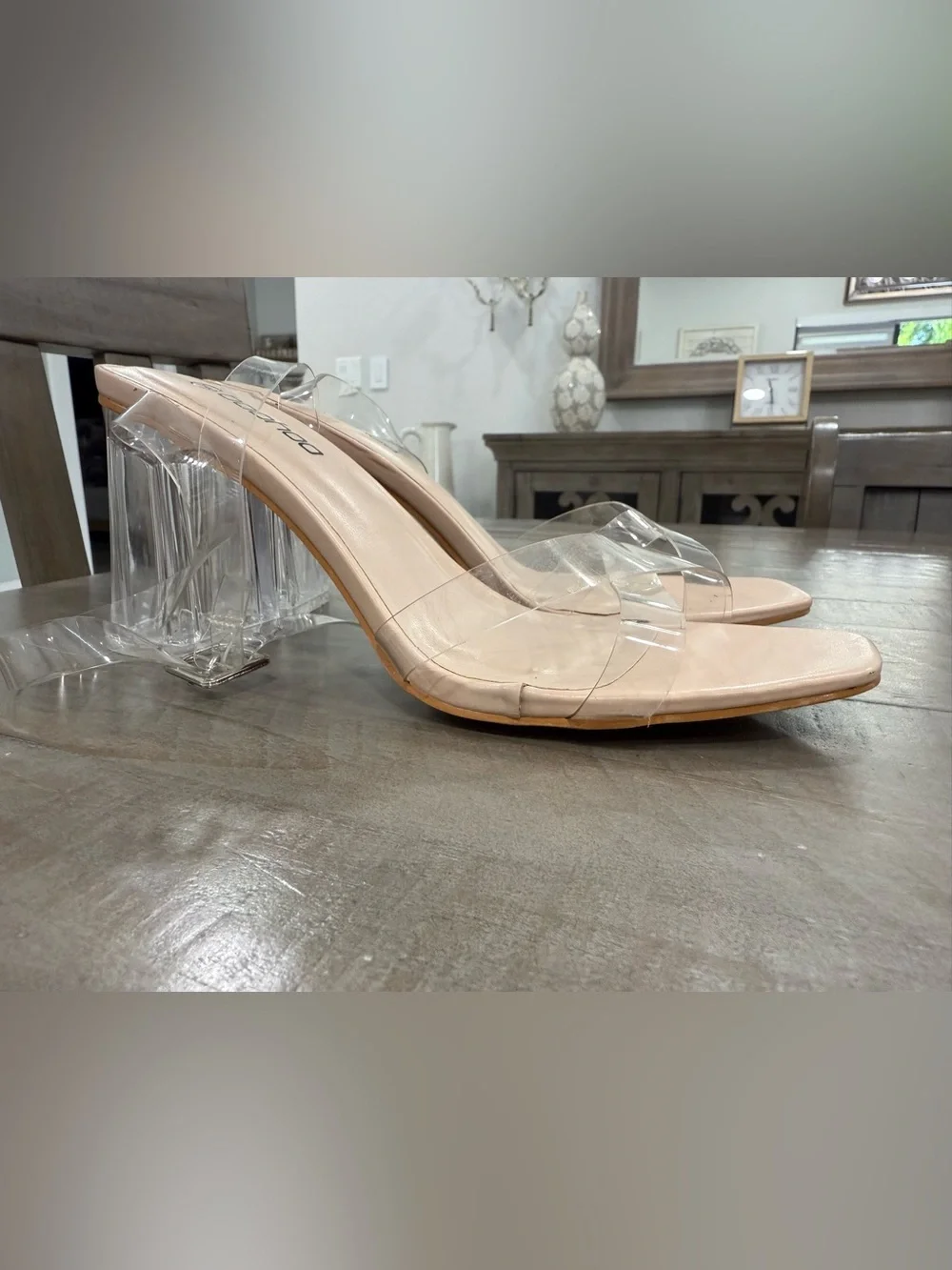 Boohoo Clear PVC Wrap Around Block Heel Sandals Nude Size 7/40
